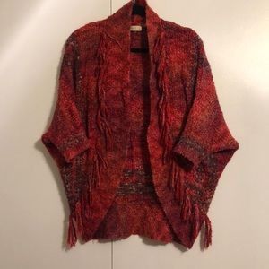 Anthropologie Red Fringe Sweater